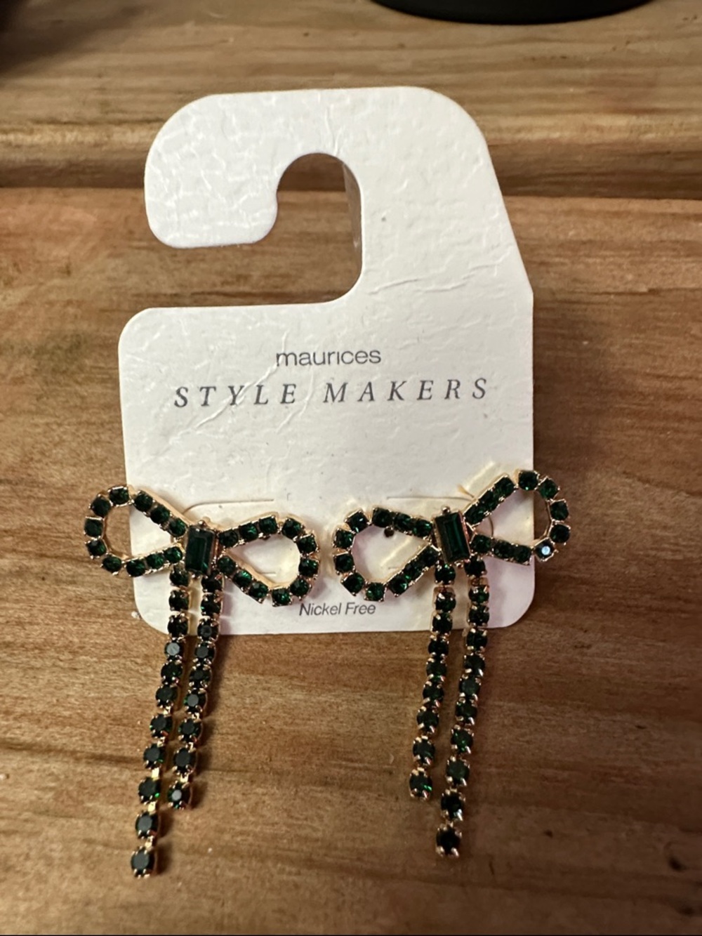 maurices Emerald Green Bow Drop Earrings with Gold Tone